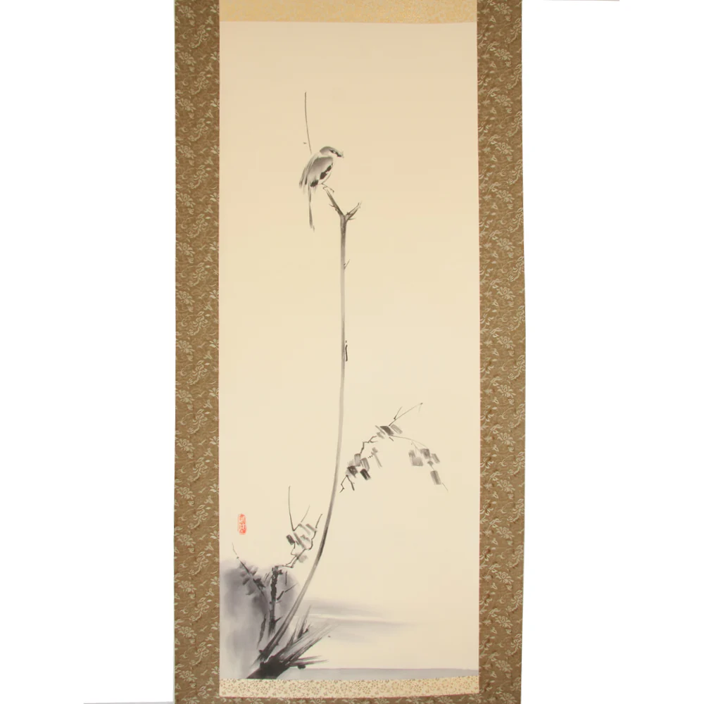 Kakejiku Wall Scroll: Shrike on a dead branch - Image 4